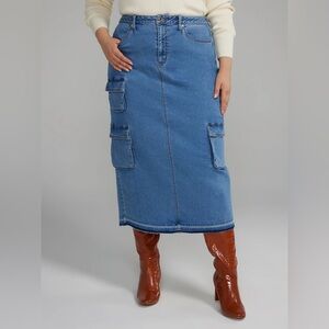 Fashion To Figure Cargo Denim Midi Skirt Size 0/12/XL